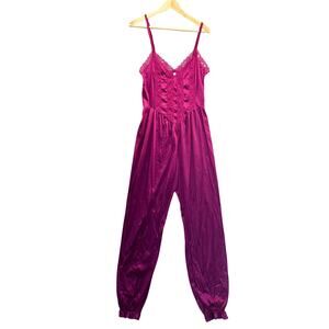 Colesce Couture Vintage 80s Plum Purple Lace Nylon Lingerie Jumpsuit Women M